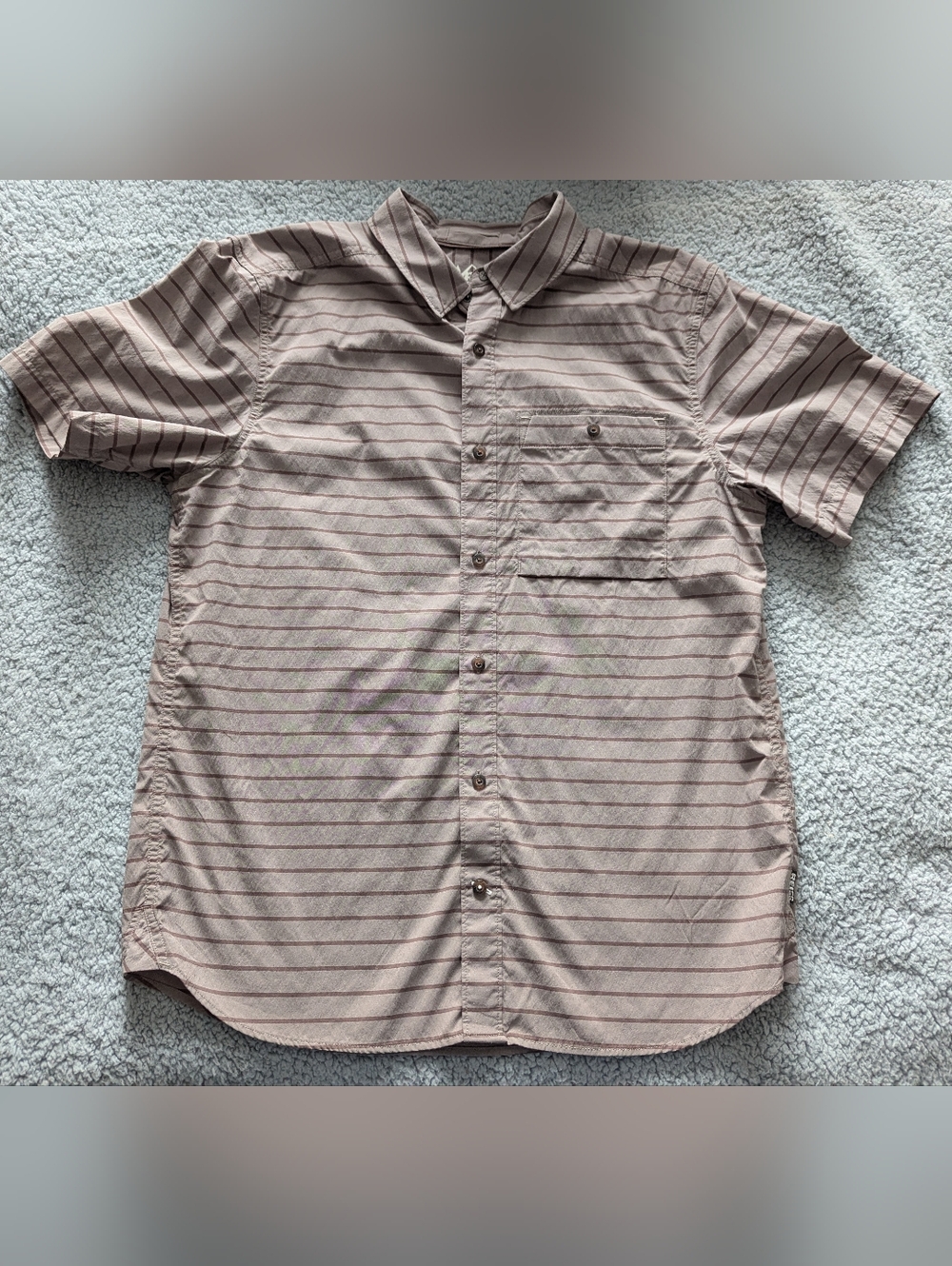 REI Co-op Shirt Mens Medium Brown Striped Short Sleeve Button Up Outdoors Casual